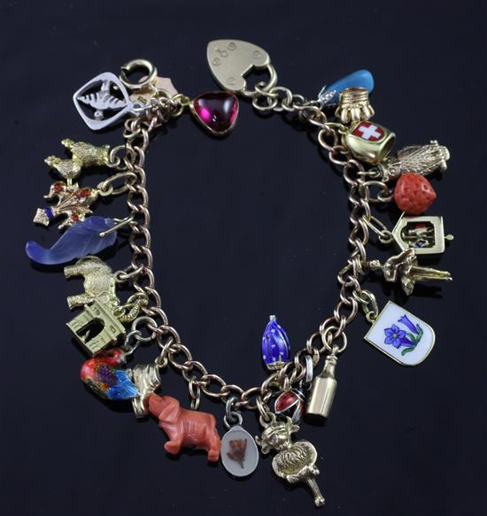 A 9ct gold curb link charm bracelet,